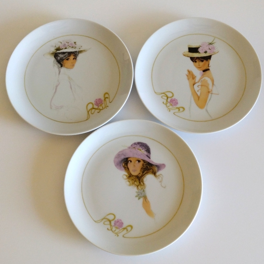 Victorian Women in Hats Porcelain Plates 3pc Enesco Japan
